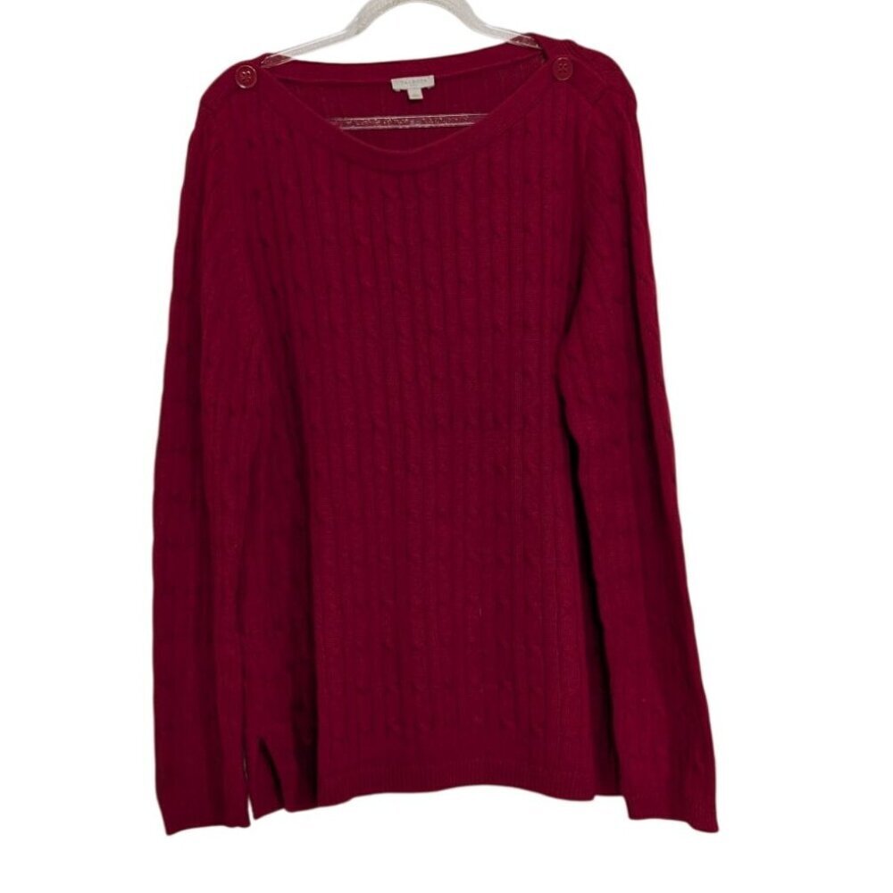 Talbots Factory Cable Knit Sweater Womens Size Large Red Button Detail Cotton